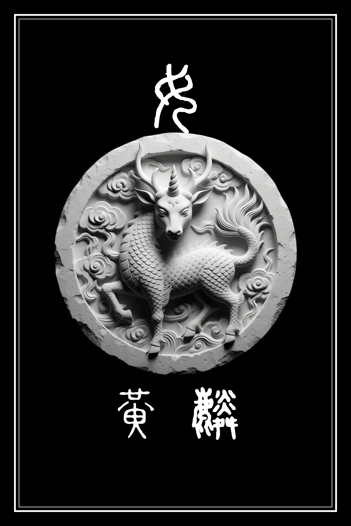 女宿 黃麟 黑白雷雕圖騰