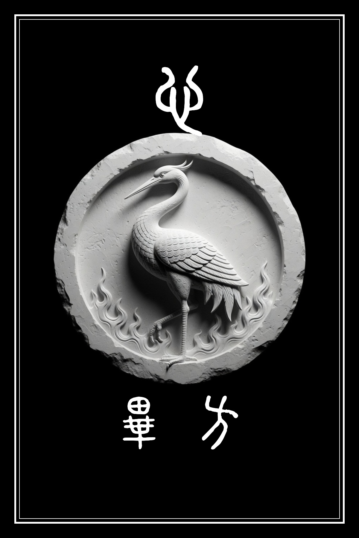 心宿 畢方 黑白雷雕圖騰