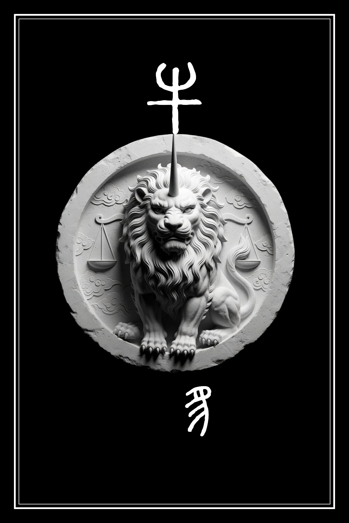 牛宿 獬豸 黑白雷雕圖騰